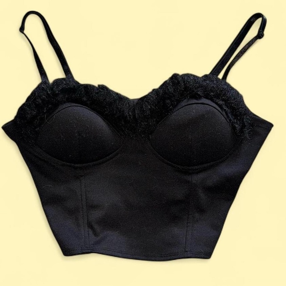 Elegant Black Lace Trim Bustier Crop Top